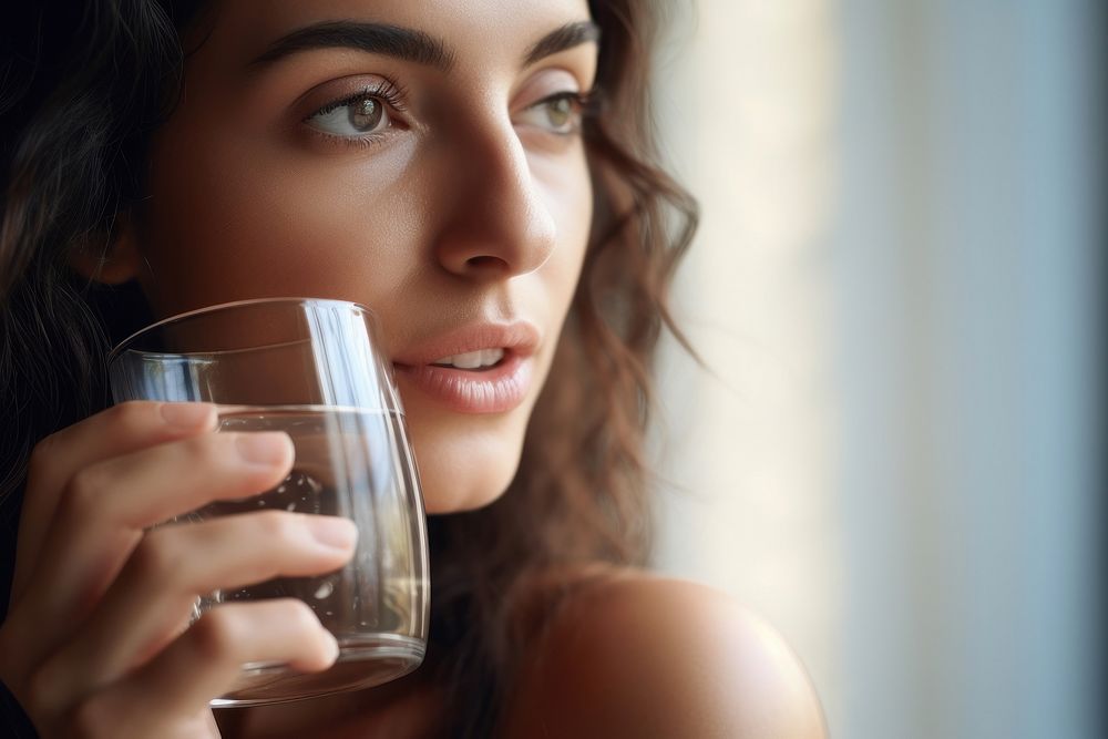 Mature woman drinking water glass adult photo. AI generated Image by rawpixel.