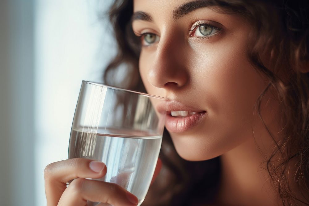 Mature woman drinking water adult refreshment relaxation. AI generated Image by rawpixel.