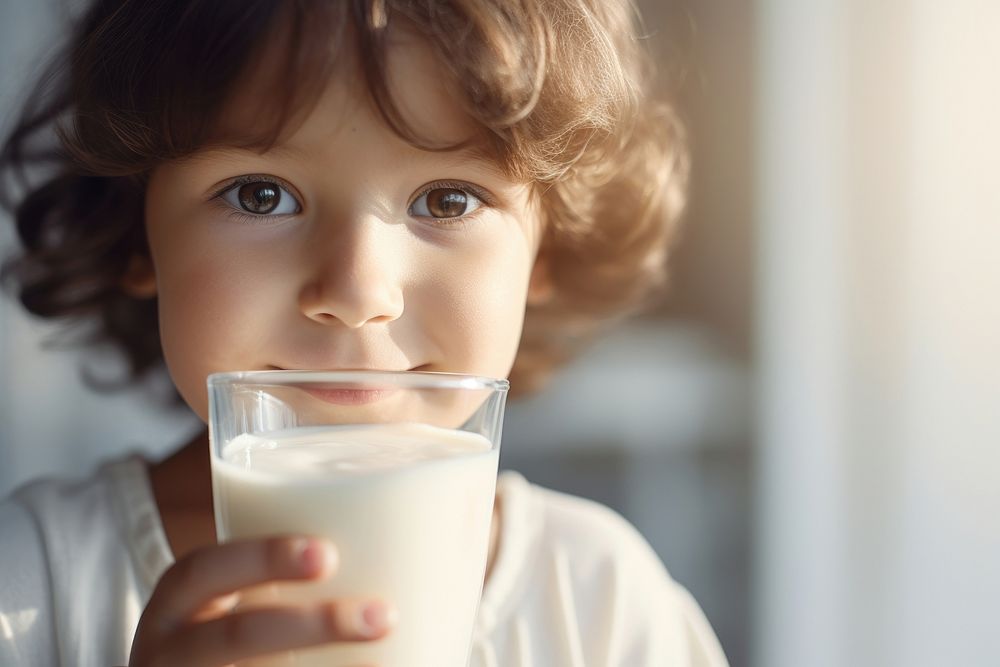 Little girl drinking milk refreshment milkshake innocence. AI generated Image by rawpixel.