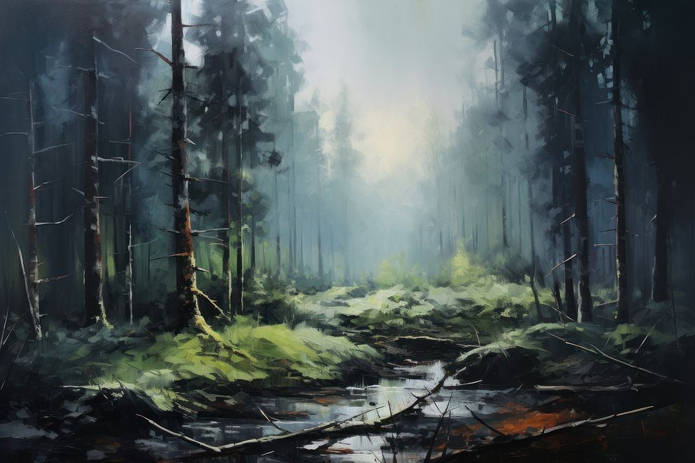  Forest outdoors woodland painting. AI generated Image by rawpixel.