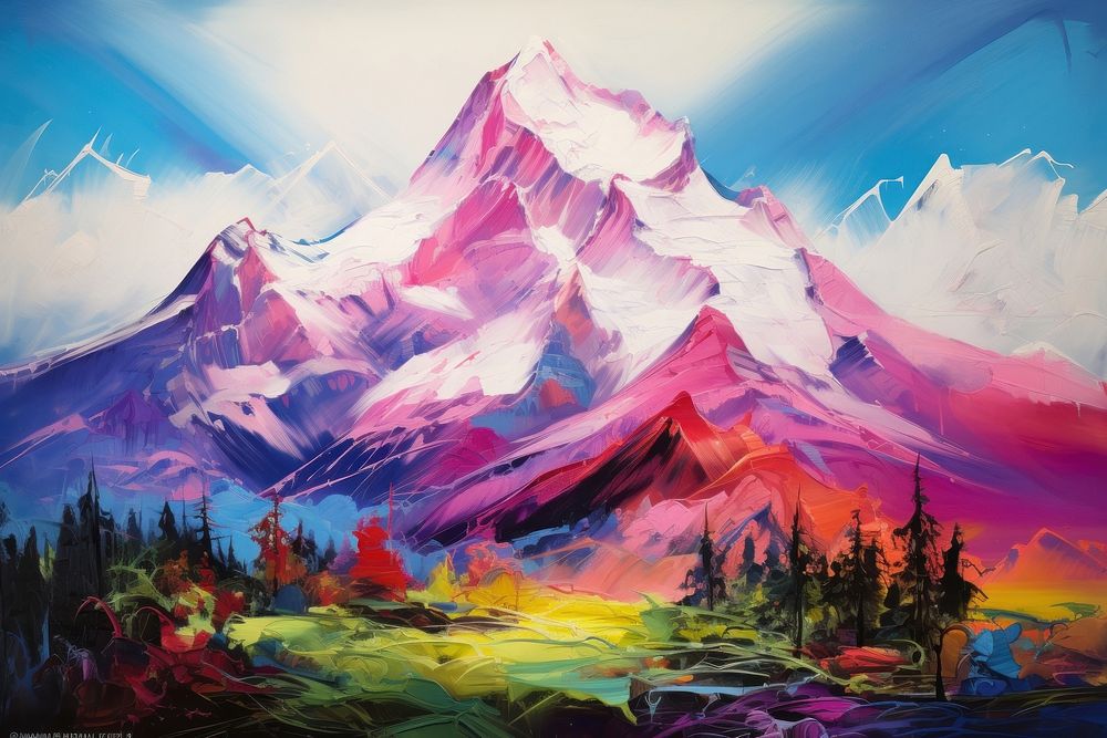  Mountain painting landscape nature. AI generated Image by rawpixel.
