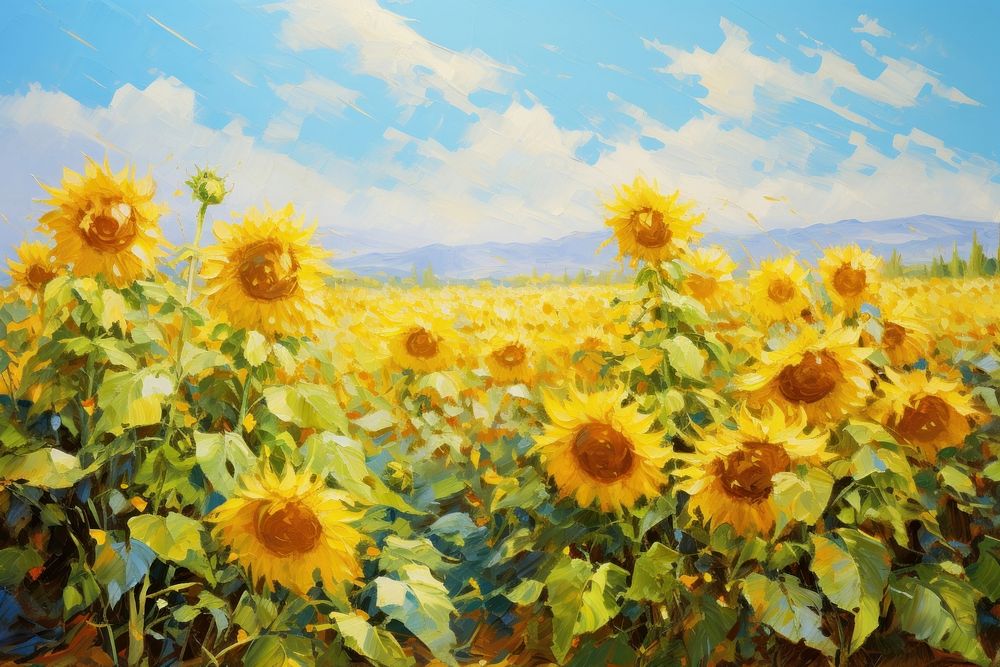 Sunny weather painting backgrounds sunflower. AI generated Image by rawpixel.