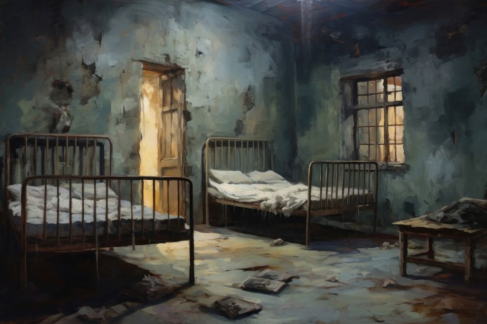  Prison room architecture furniture painting. AI generated Image by rawpixel.