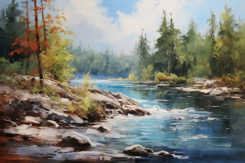  River painting wilderness landscape. AI generated Image by rawpixel.