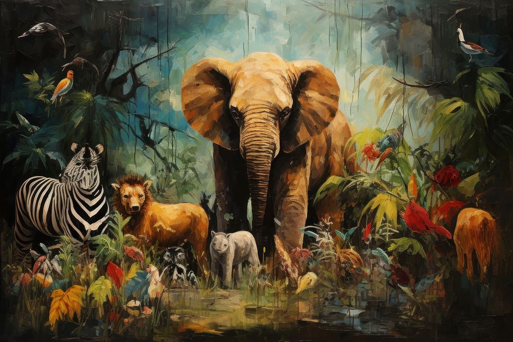  Zoo painting wildlife elephant. AI generated Image by rawpixel.