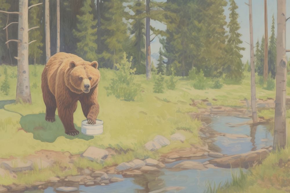Bear eating honey wildlife painting forest.