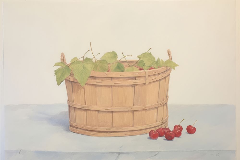 Cherries basket painting plant.
