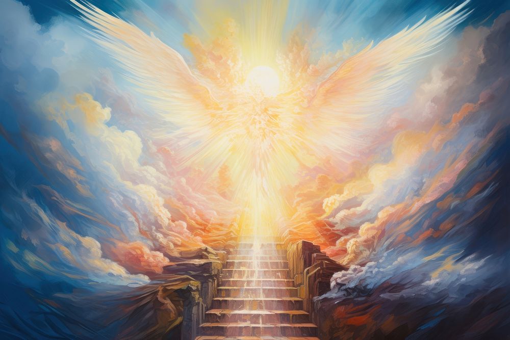 Heaven painting outdoors stairs.