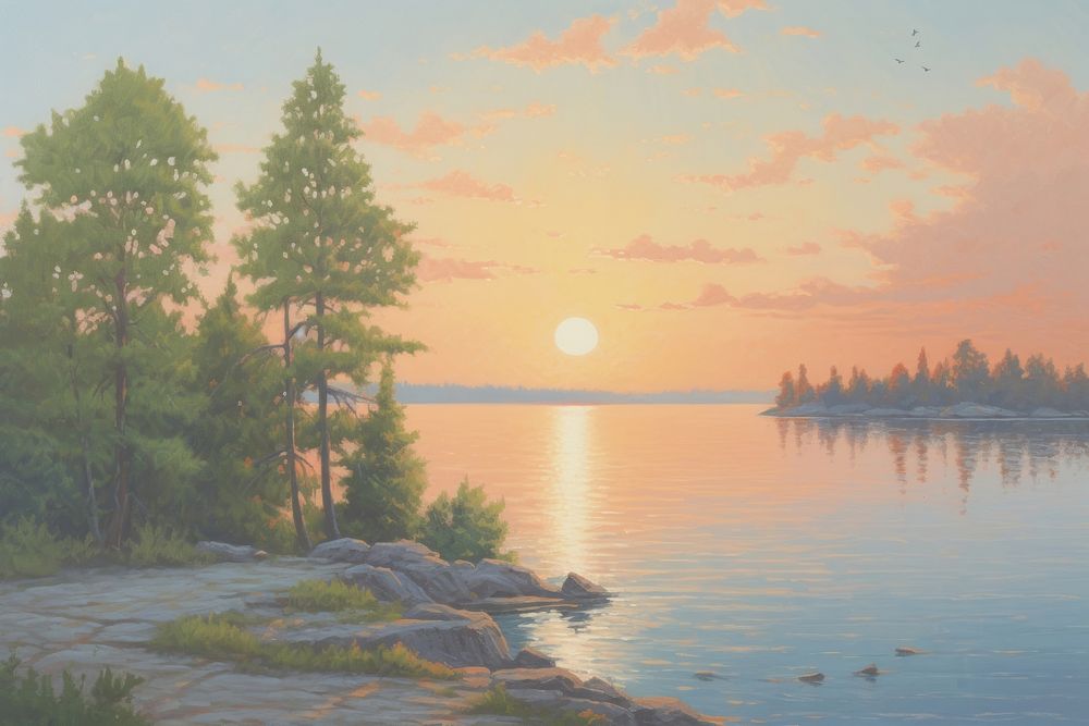 Sunset landscape outdoors painting.