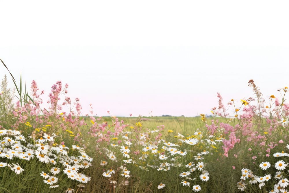 Flower field landscape sky grassland.