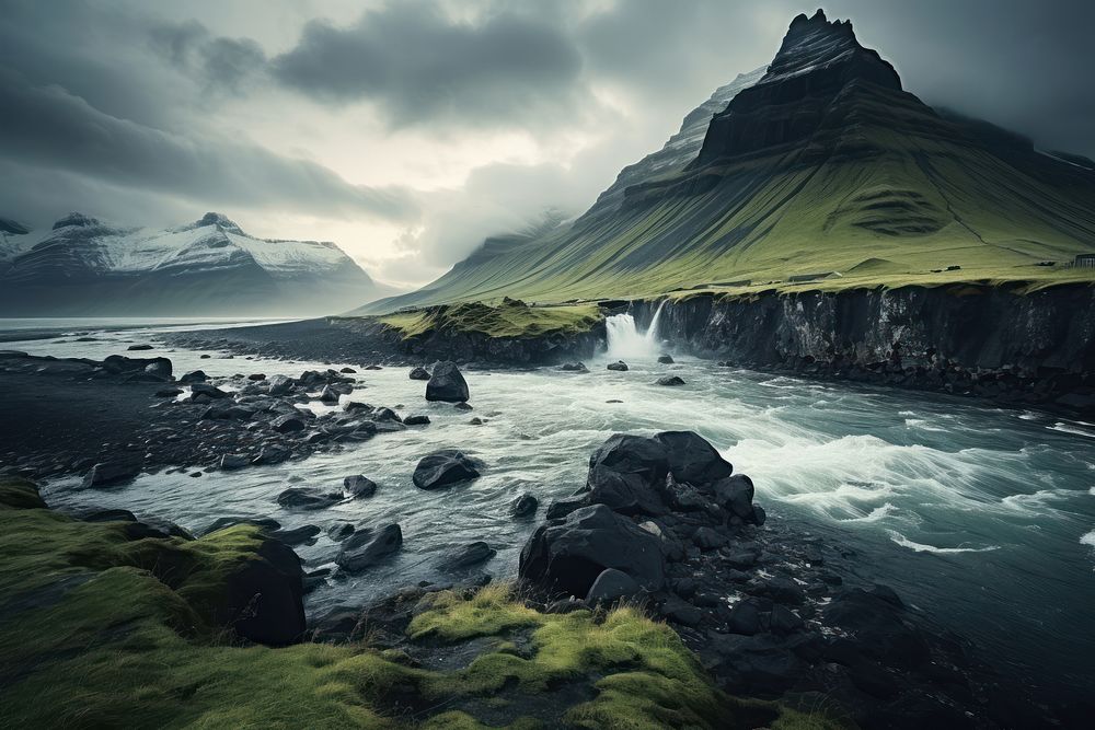 Iceland landscape mountain outdoors. AI generated Image by rawpixel.