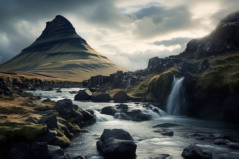 Iceland landscape wilderness waterfall. AI generated Image by rawpixel.