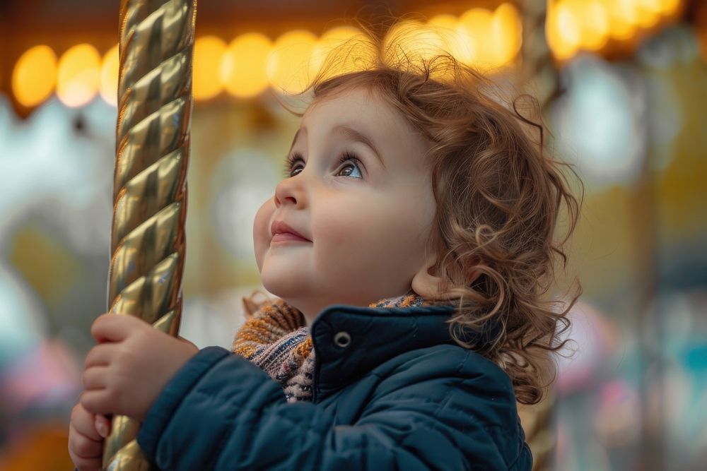 Toddler portrait carousel outdoors.