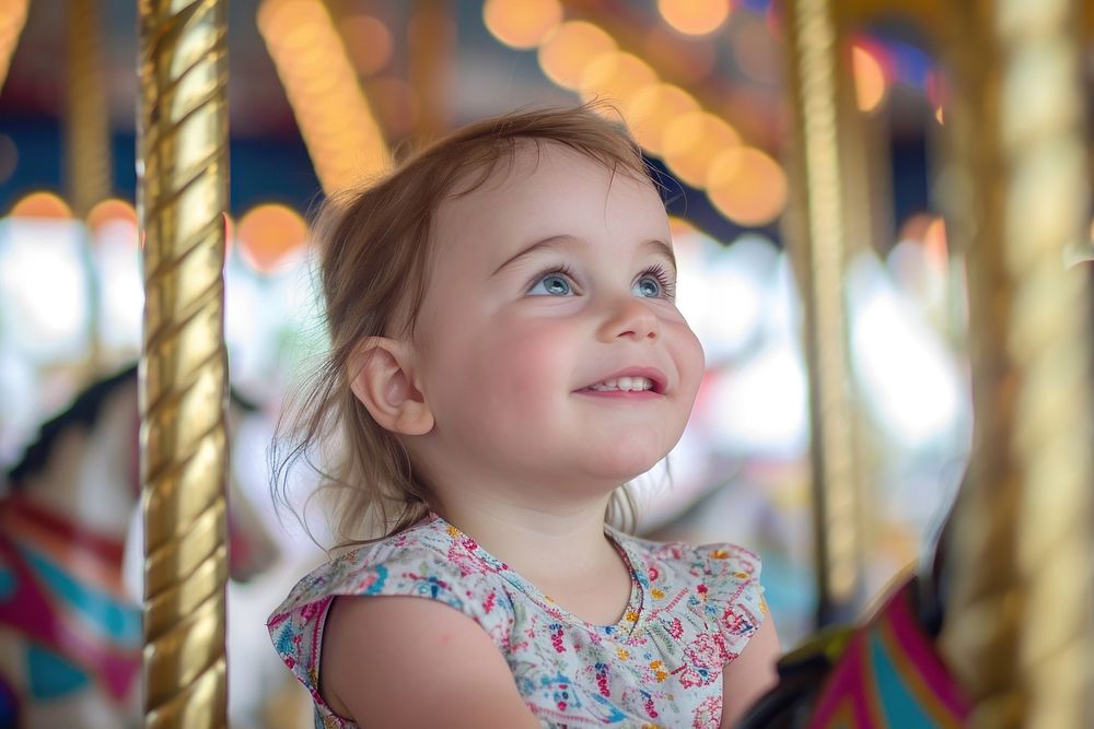 Toddler carousel portrait cheerful.