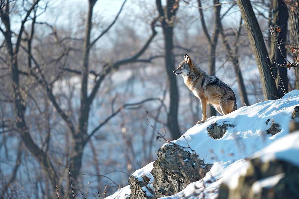 Wolf hill wildlife winter animal.
