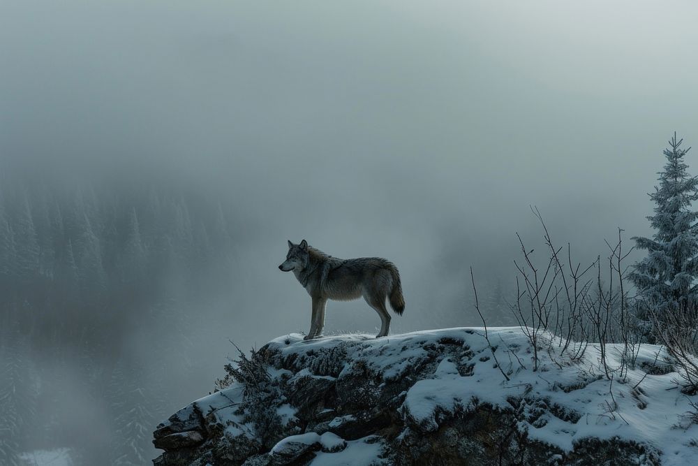 Wolf hill landscape standing mammal.