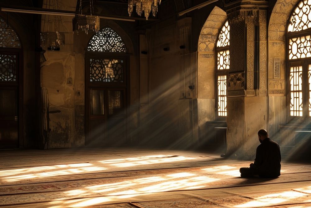 Muslim men pray light adult spirituality. AI generated Image by rawpixel.