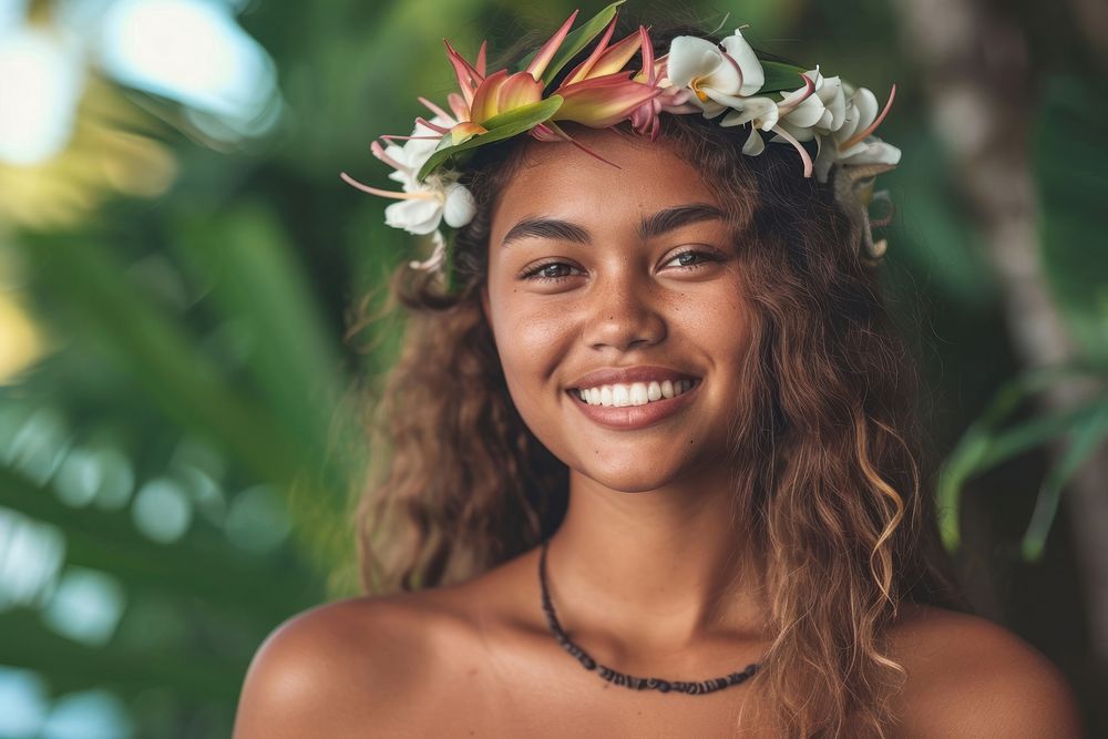 A Micronesian womans with cosmetic smile happy celebration.