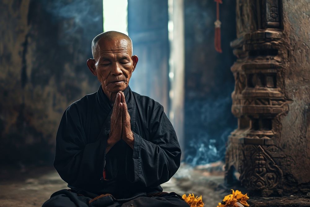 Monk pray adult contemplation spirituality. AI generated Image by rawpixel.