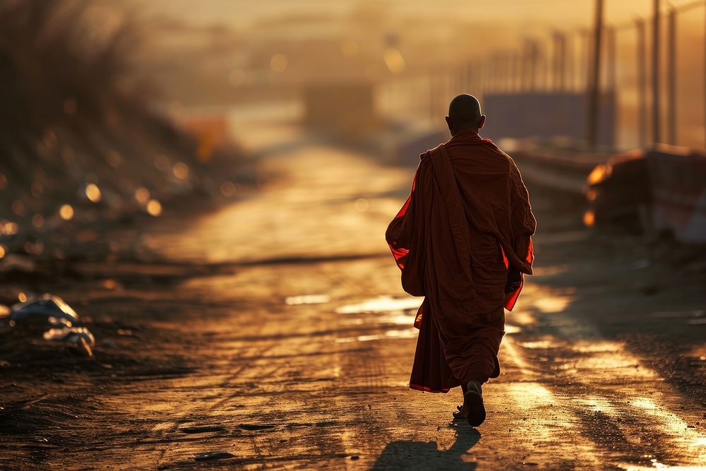 Monk walking adult road architecture. AI generated Image by rawpixel.
