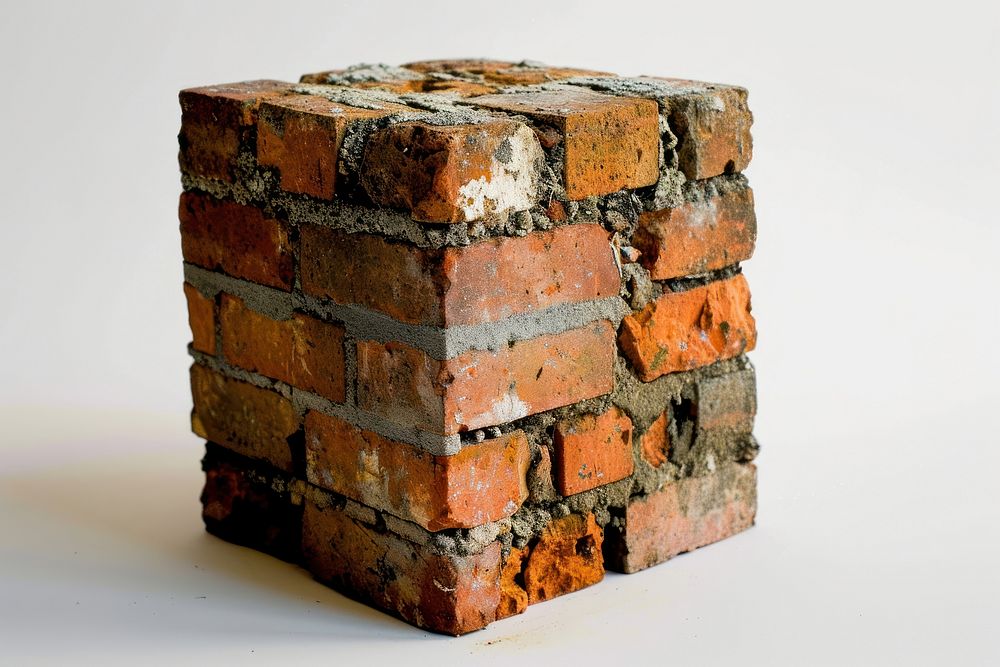 Brick cube white background architecture textured. AI generated Image by rawpixel.