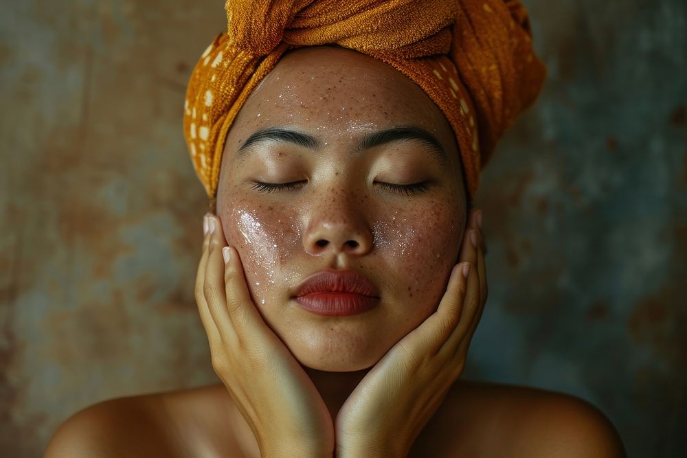 Chubby Tonga woman doing skincare routine adult relaxation portrait.