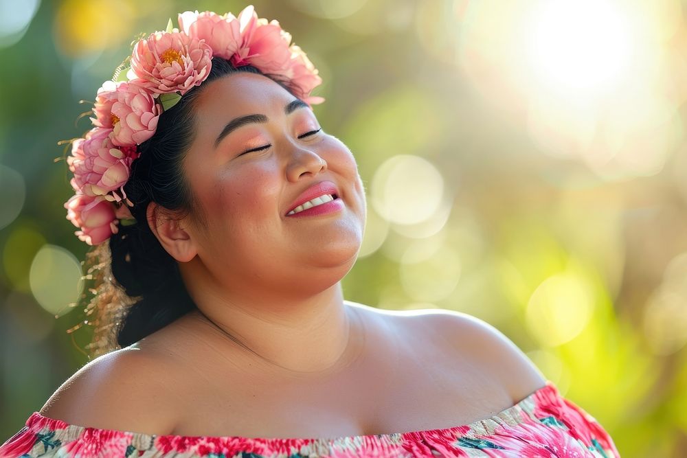 A chubby Pacific Islander womans with cosmetic smile adult bride.