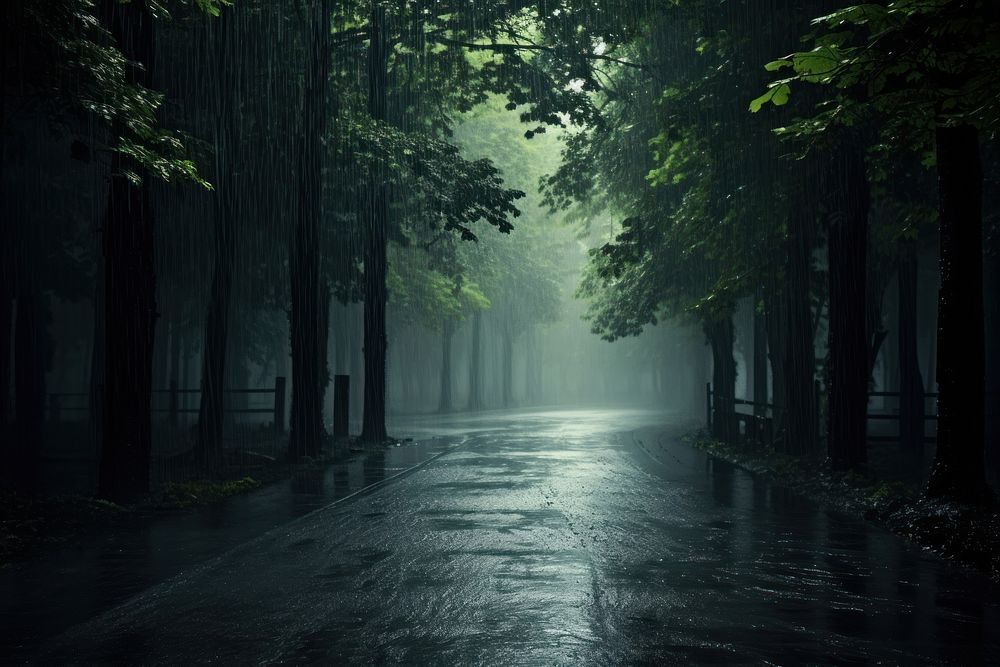 Rainy nature outdoors street. AI generated Image by rawpixel.