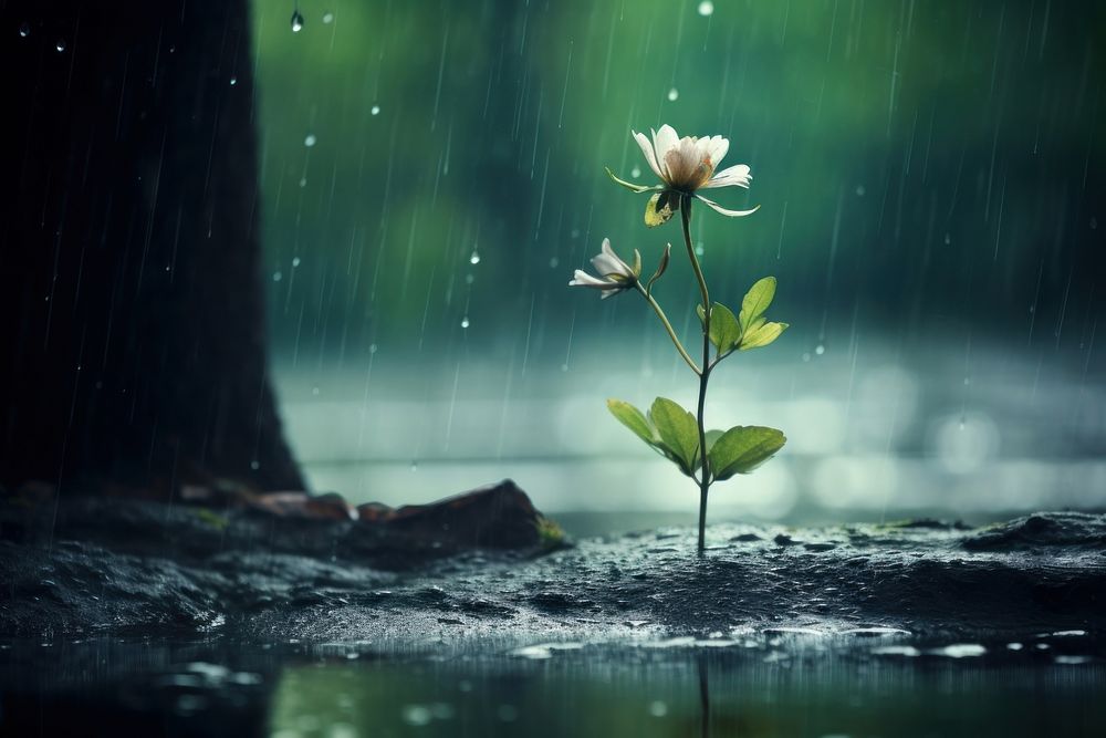 Rainy nature outdoors flower. AI generated Image by rawpixel.