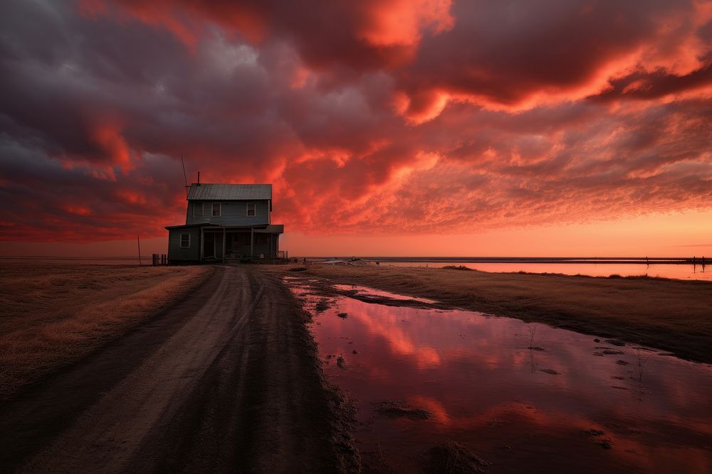 Red sky in cloudy day architecture landscape building. AI generated Image by rawpixel.