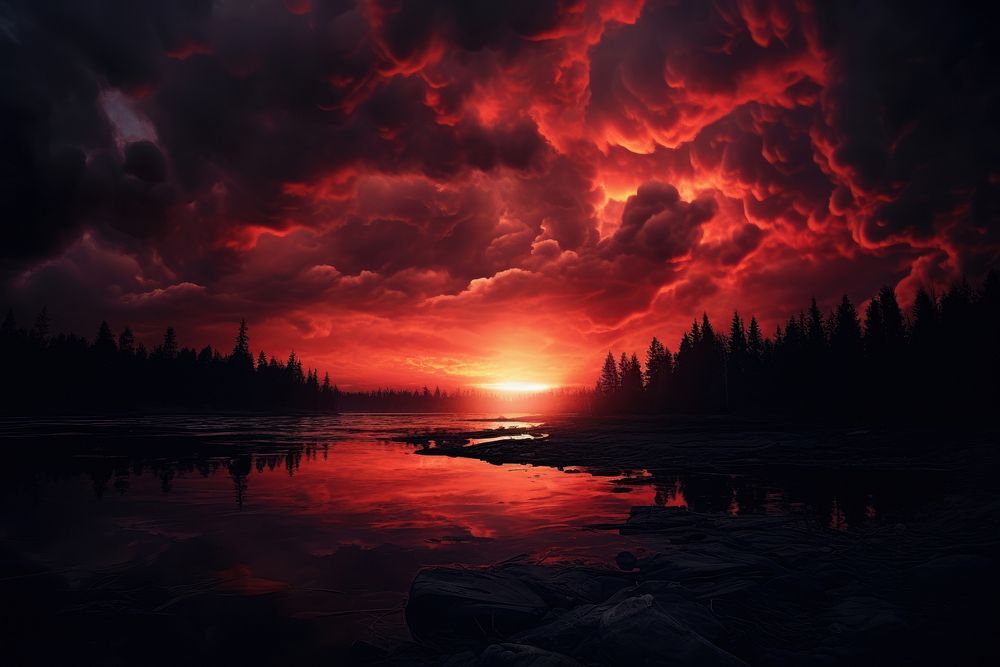 Red sky in cloudy day landscape outdoors sunset. AI generated Image by rawpixel.