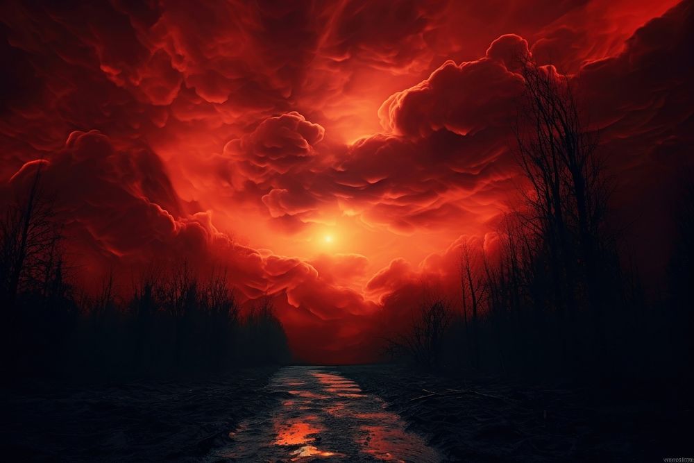 Red sky in cloudy day outdoors sunset nature. AI generated Image by rawpixel.