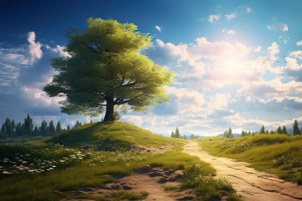 Sunny nature landscape sunlight. AI generated Image by rawpixel.