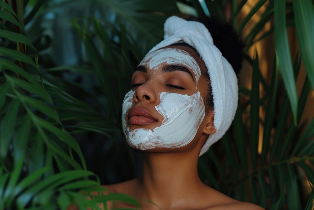 Samoan woman doing skincare routine adult hairstyle applying.