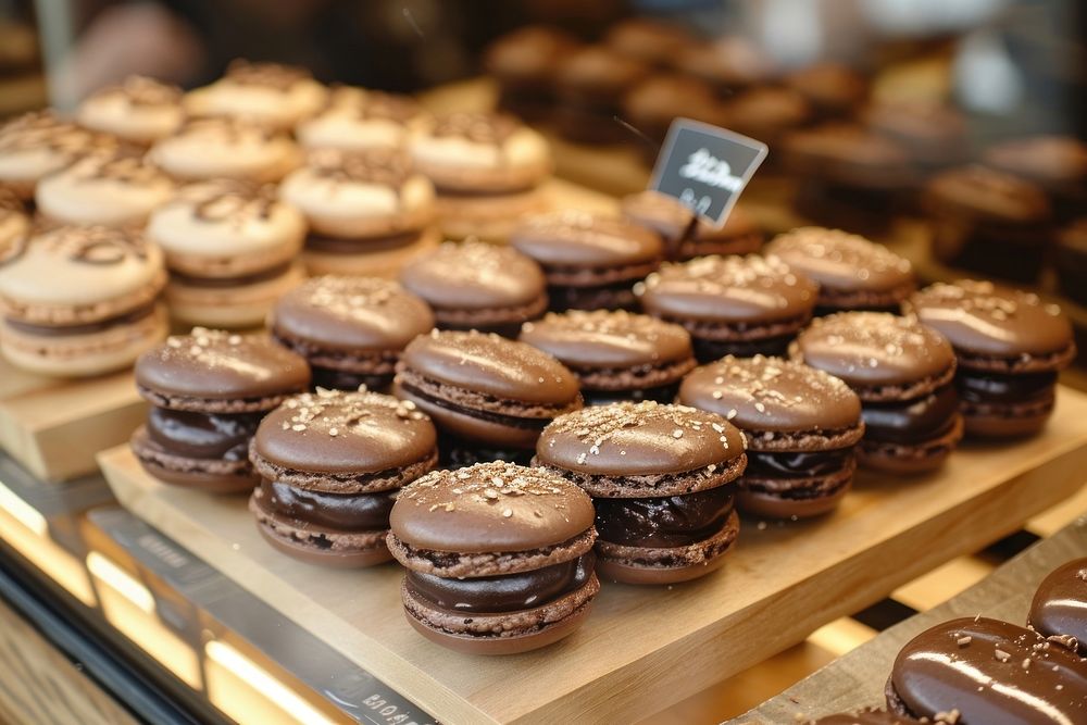Chocolate macarons bakery food confectionery.