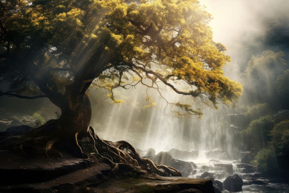 Falling tree landscape sunlight outdoors. AI generated Image by rawpixel.
