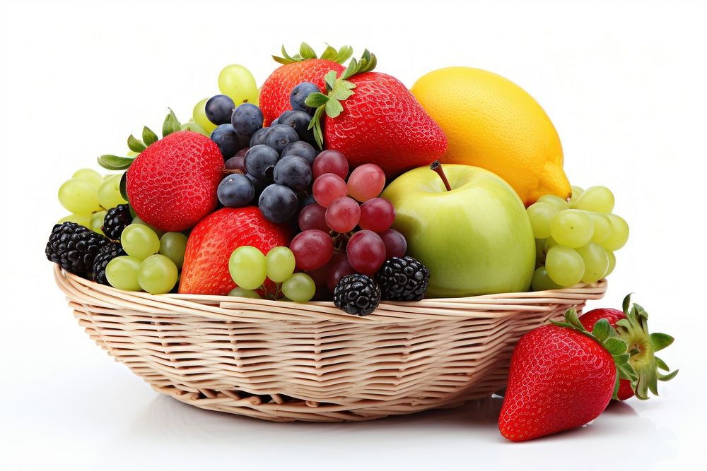 Fruit basket strawberry blueberry apple. AI generated Image by rawpixel.