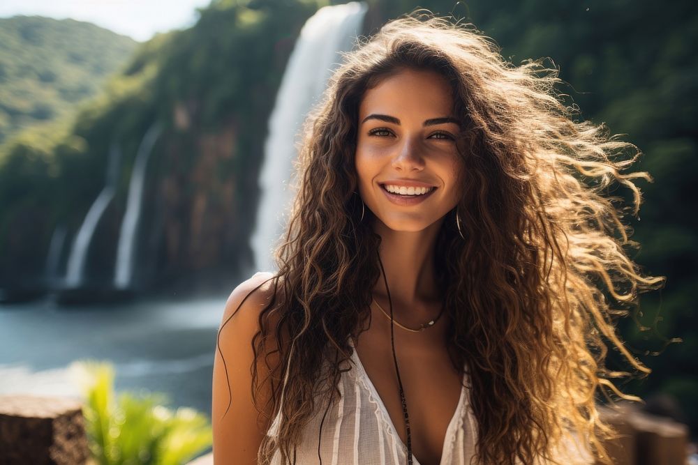 Brazilian woman waterfall outdoors travel.