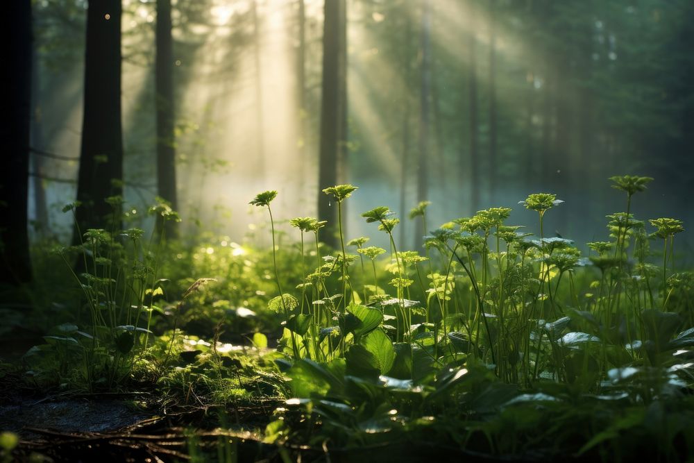 Herbs forest landscape sunlight. AI generated Image by rawpixel.