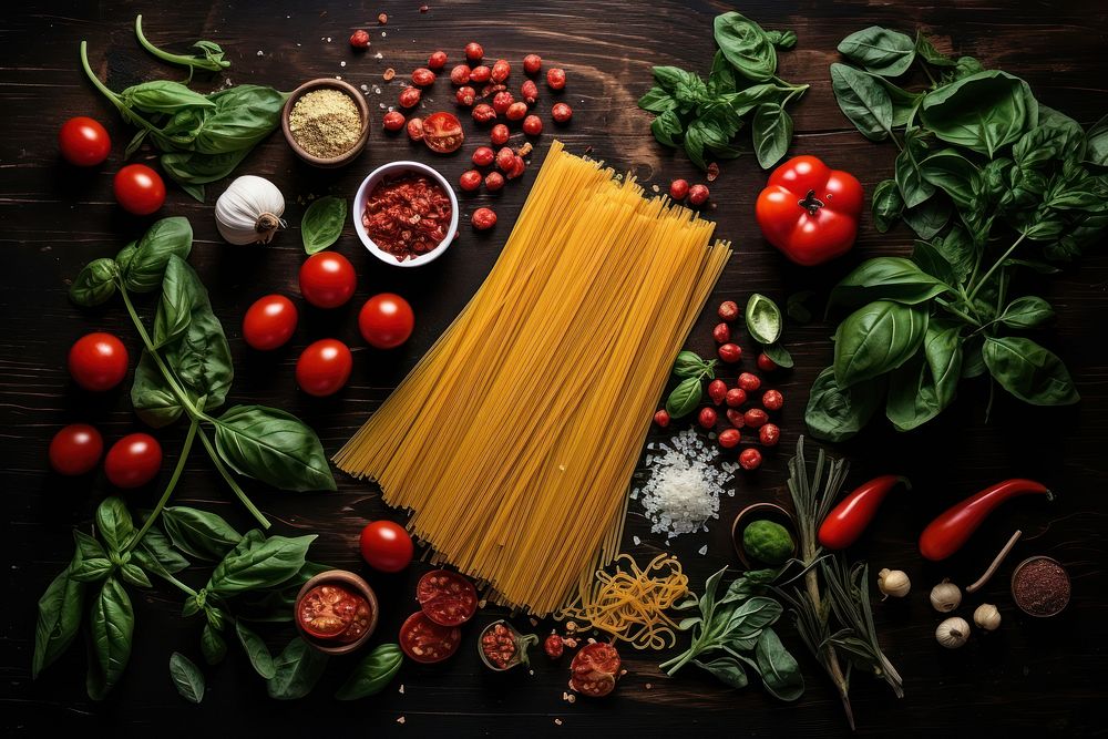 Spaghetti food ingredient vegetable.