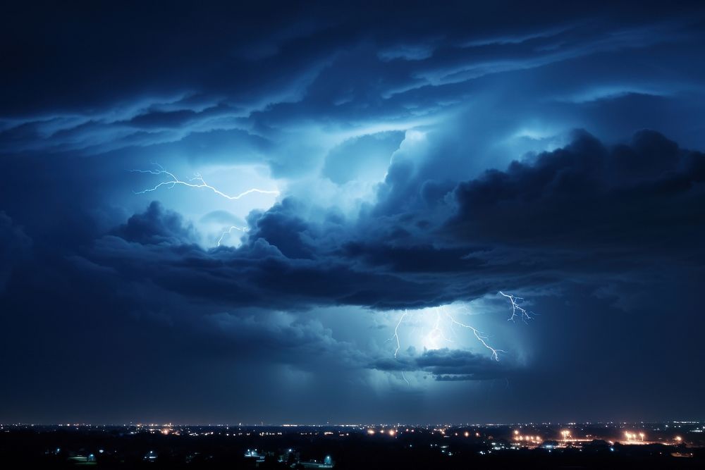 Night weather thunderstorm lightning outdoors. AI generated Image by rawpixel.