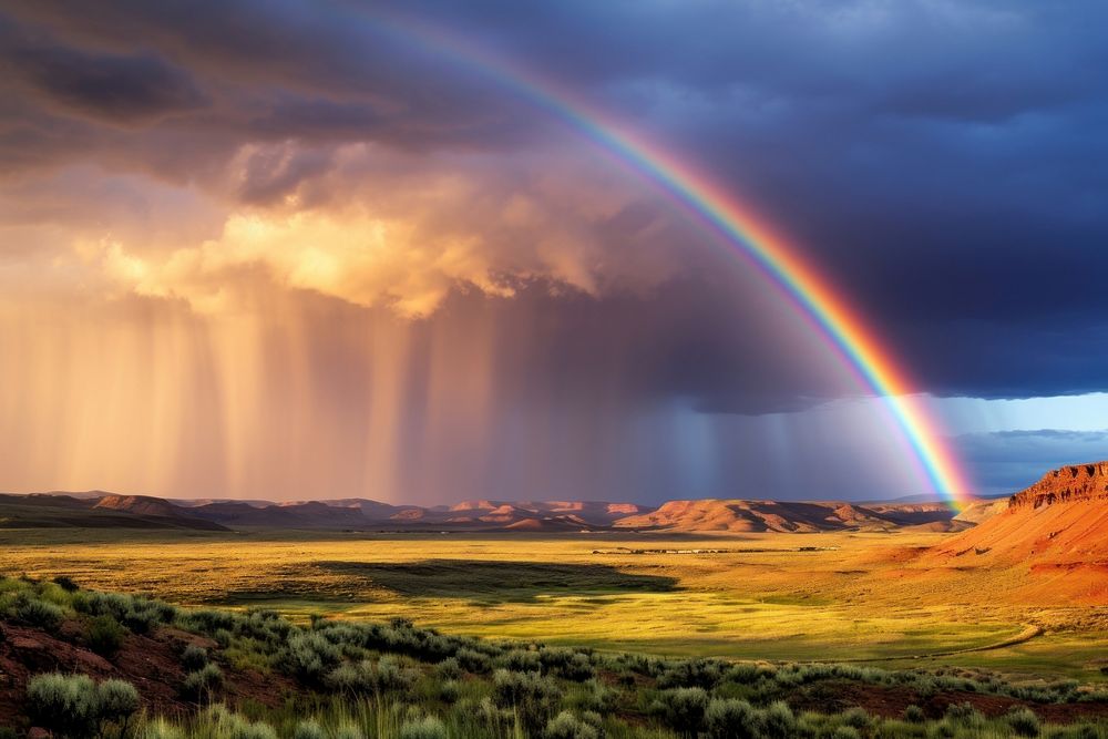 Rainbow landscape panoramic outdoors. AI generated Image by rawpixel.
