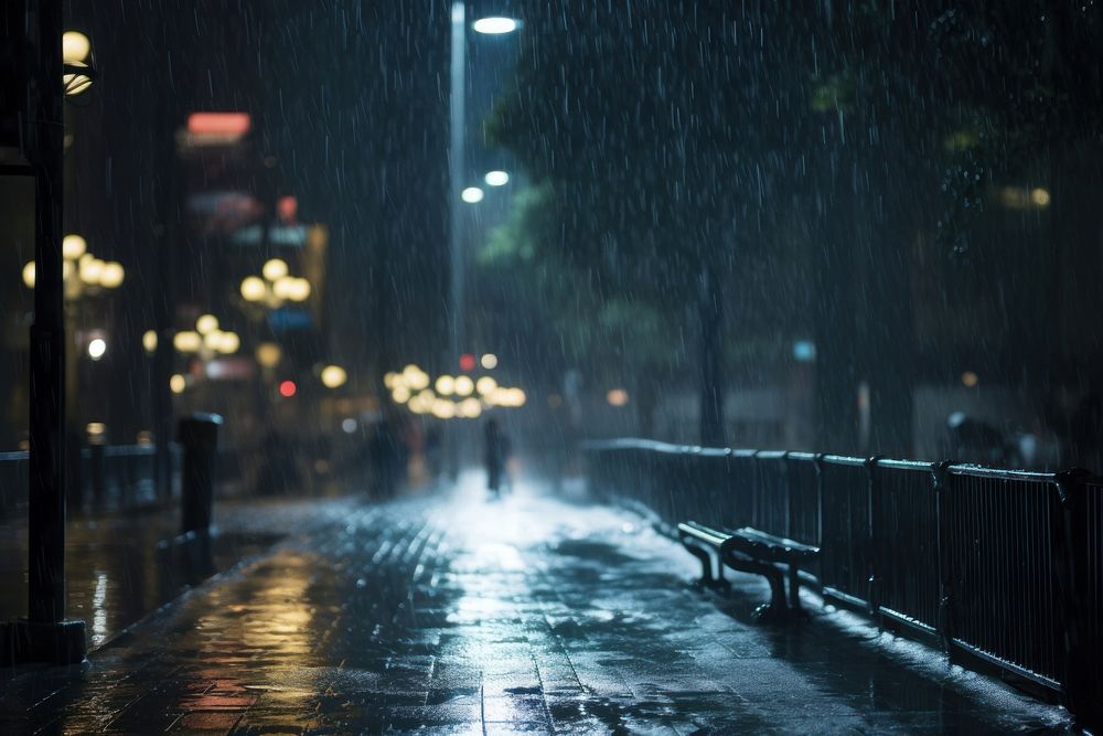 Rainy weather outdoors street storm. AI generated Image by rawpixel.