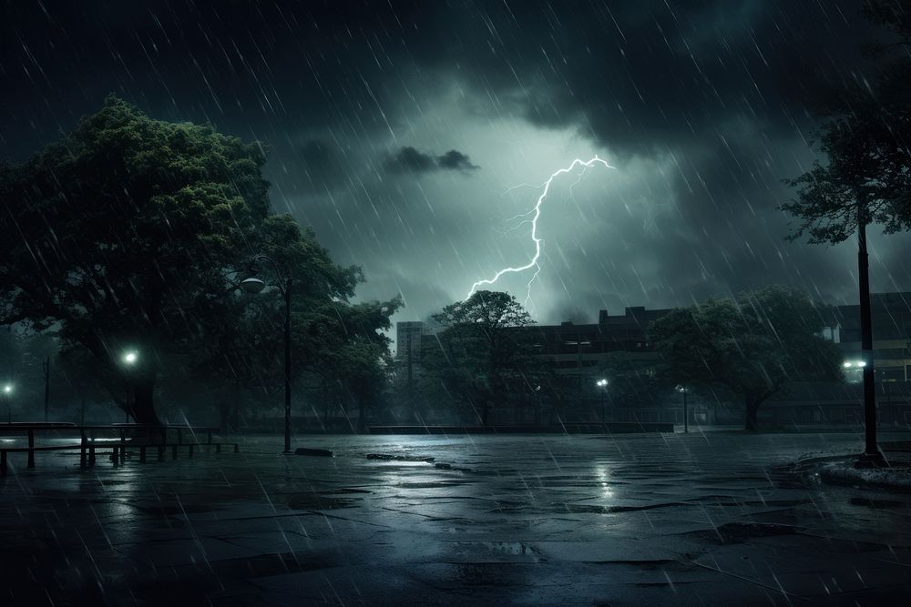 Rainy weather storm thunderstorm lightning. AI generated Image by rawpixel.
