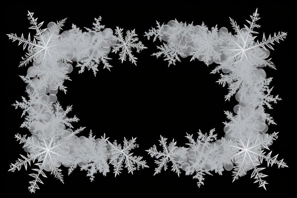 Frosted ice flake frame snowflake winter black background.