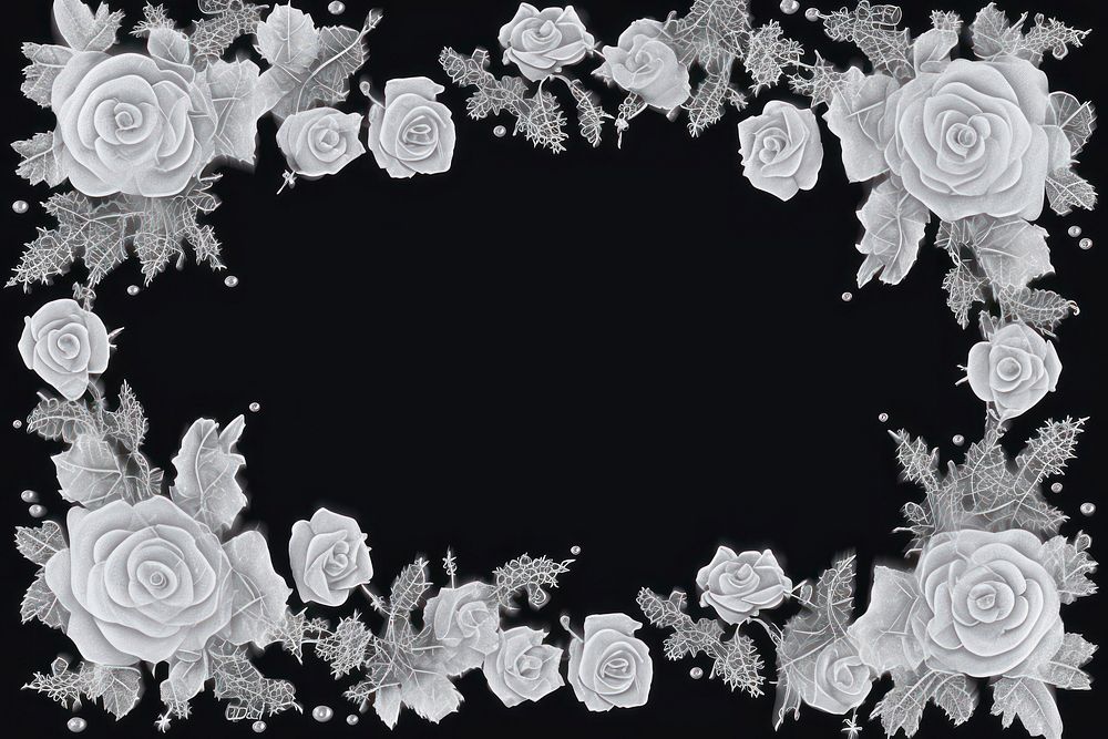 Frosted ice roses frame backgrounds pattern flower.