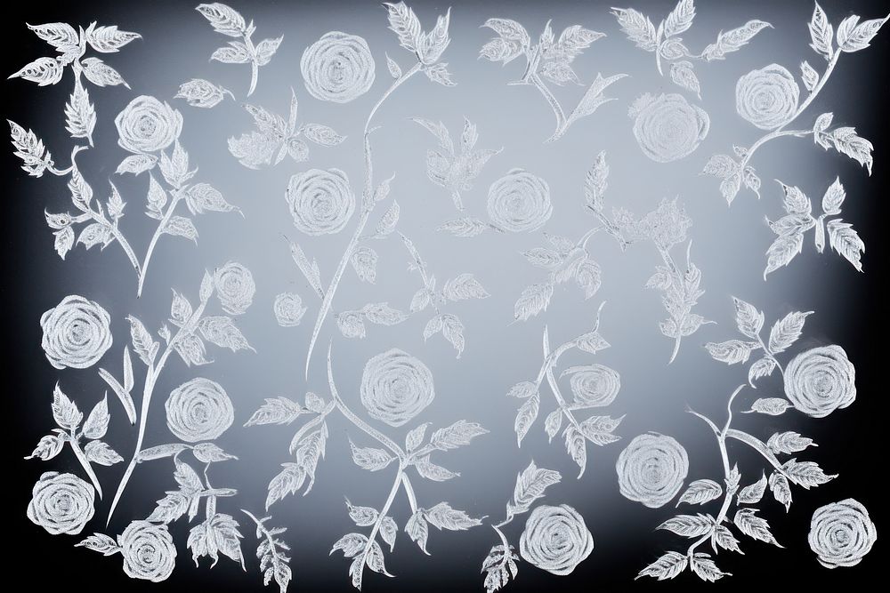 Frosted ice roses frame backgrounds pattern black background.