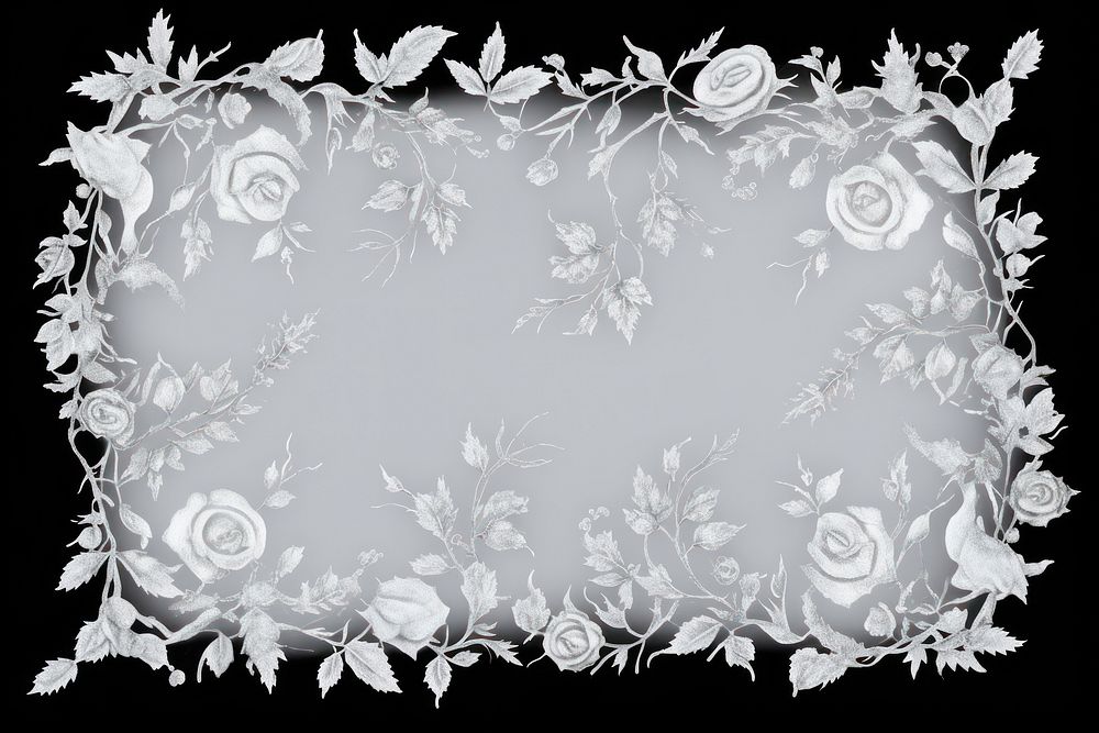 Frosted ice roses frame pattern art black background.