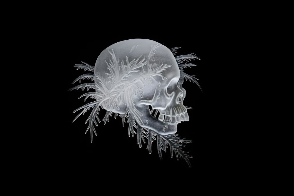 Frosted ice skull jellyfish black black background.