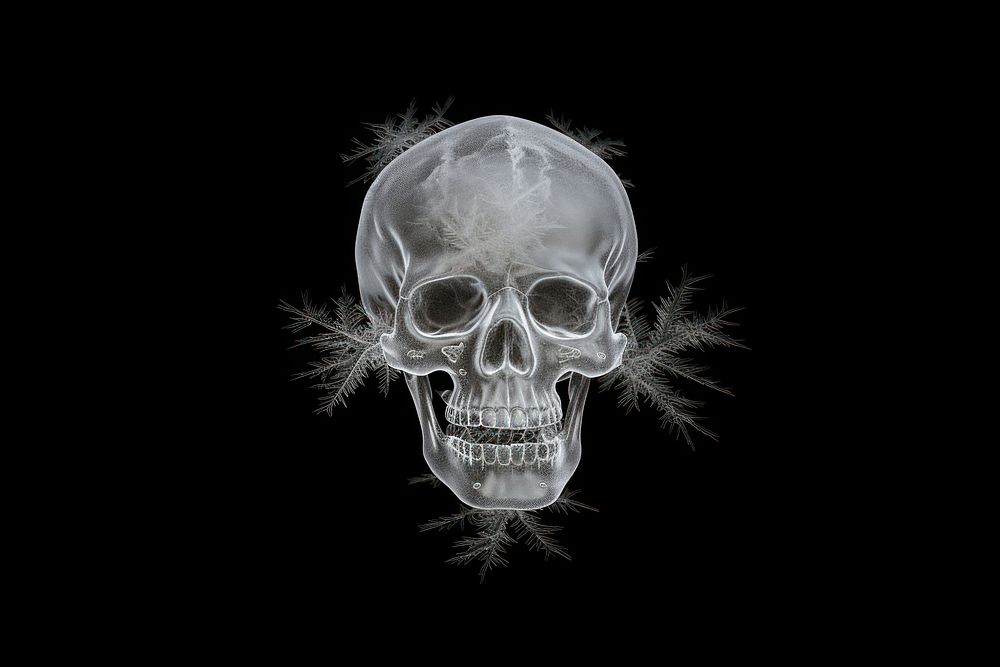 Frosted ice skull black black background photography.